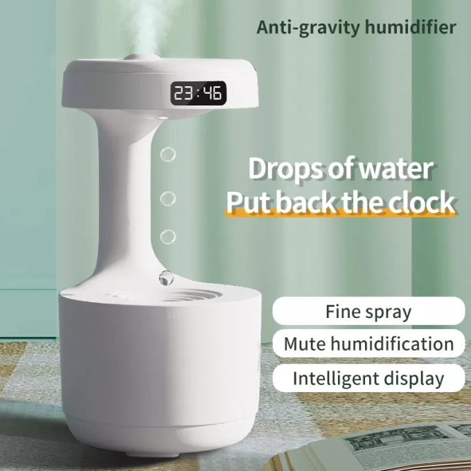 ماهی خانگی OEM قطره آب قابل حمل 800ml مرطوب کننده ضد گرانش ساعت دیجیتال Ultrasonic Anti Gravity Humidifier 0