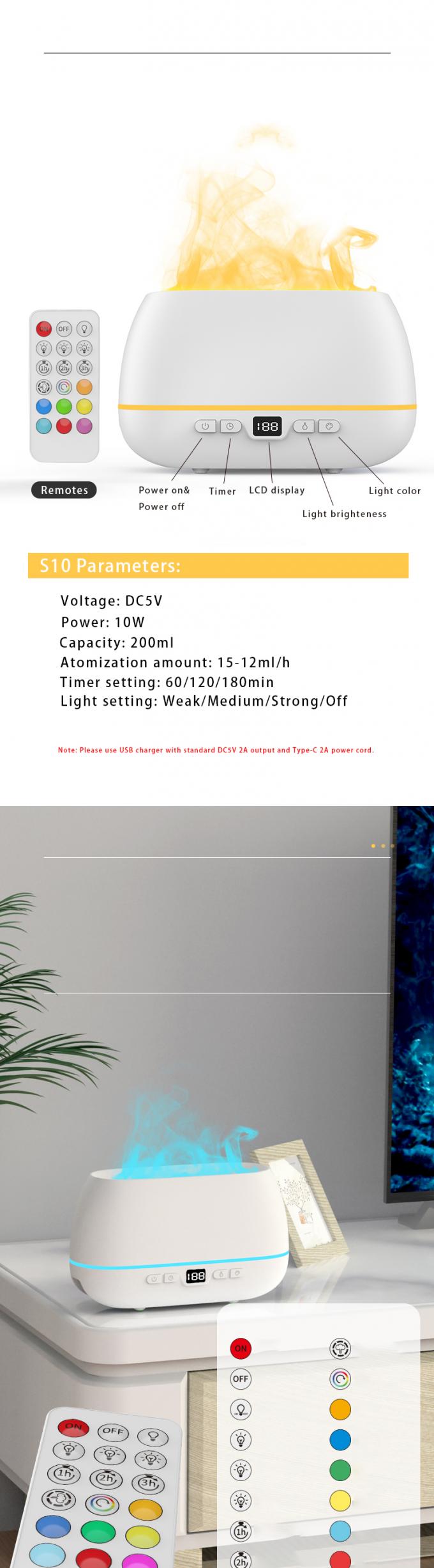 2023 طراحی جدید دیفیوزر شعله فوق صوتی 200 میلی لیتر RGB Light Flame Humidifier With Remote Controller Aroma Diffuser برای خانه 11
